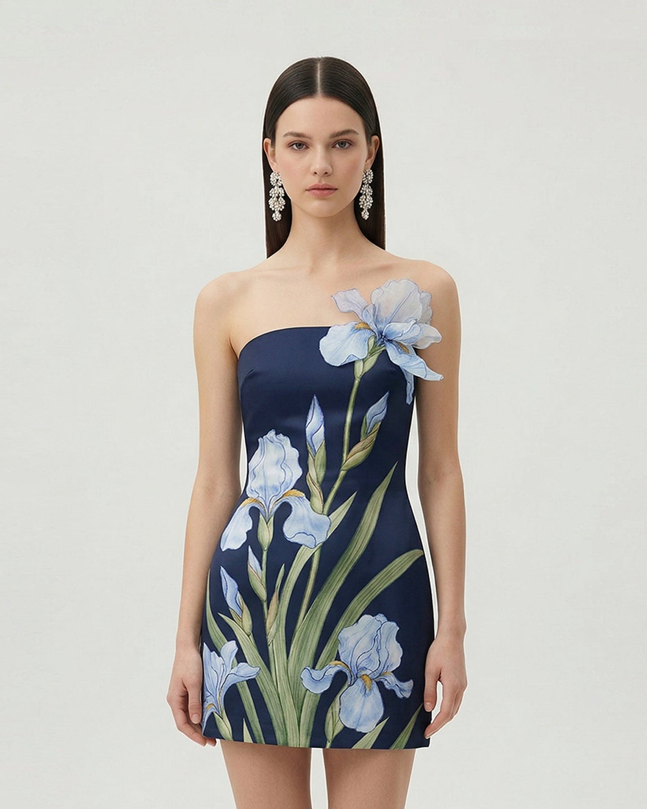 花卉印花迷你連身裙 - 海軍藍