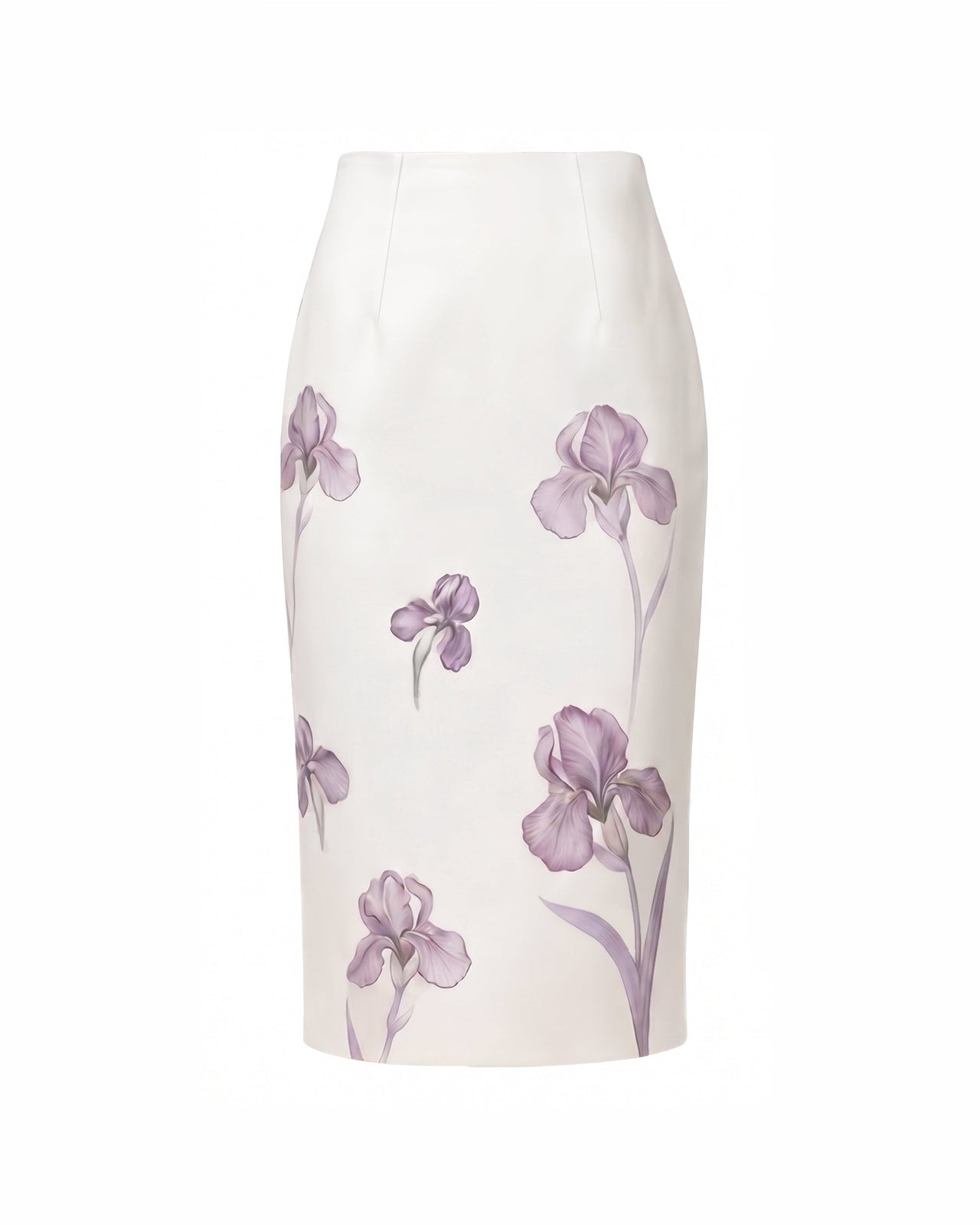 Iris 印花高腰鉛筆中長裙 - 白色/紫色