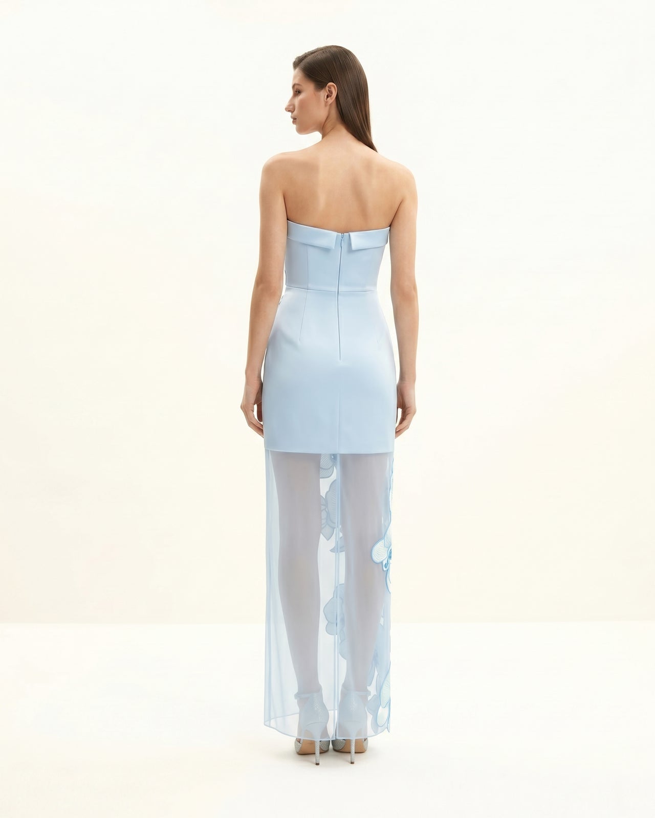 蘭花刺繡洋裝 - 淺藍色