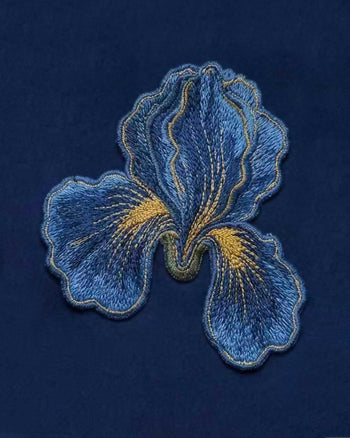 鳶尾花刺繡A字長洋裝 - 海軍藍