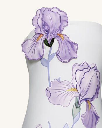 Iris 花卉印花平口A字長洋裝 – 白色