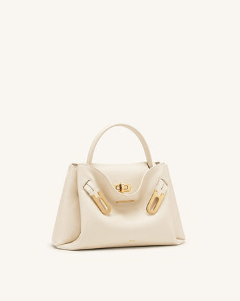 Rhea 小型鵝卵石紋雙扣肩背包 - 白色