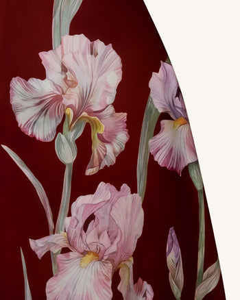 Iris 花卉印花平口 A 字連身裙 - 酒紅色