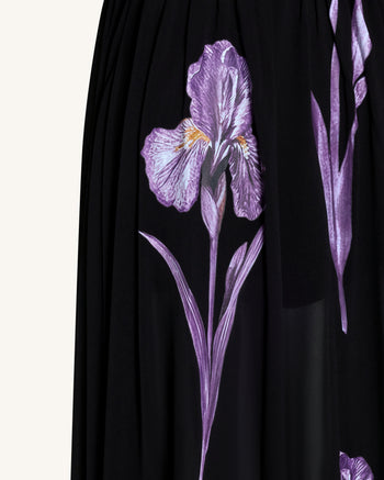 Iris 花卉印花長袖透視長禮服 - 黑色/紫色