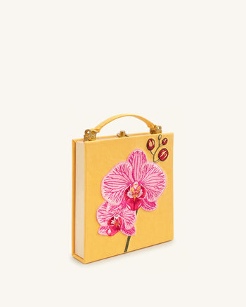Taya 蘭花圖案書本造型手拿包 - 黃色