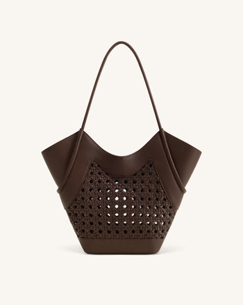 Maribel 編織拼接托特包 - 深棕色