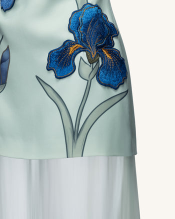 Iris 刺绣露肩镂空网纱长裙 - 鼠尾草绿