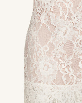 珠寶裝飾蕾絲繞頸洋裝 - 白色