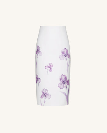 Iris 印花高腰鉛筆中長裙 - 白色/紫色