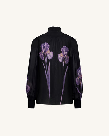 Iris 印花透視高領上衣 - 黑色/紫色