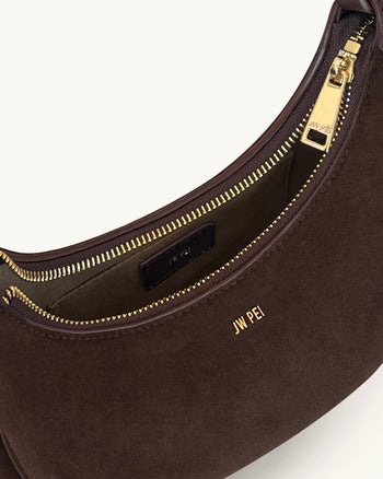 Sharon 仿麂皮斜背包 - 咖啡棕