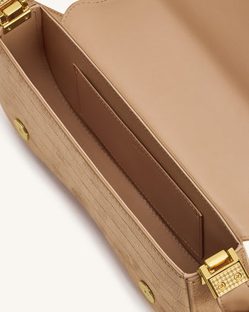 Joy 鱷魚紋壓花仿麂皮肩背包 - 米色