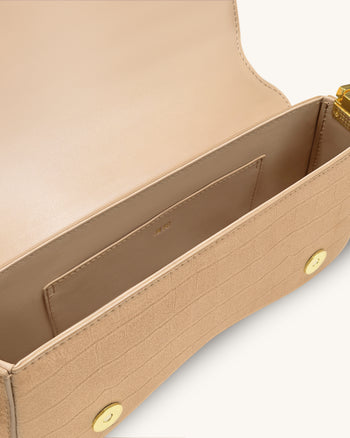 Joy 鱷魚紋壓花仿麂皮肩背包 - 米色