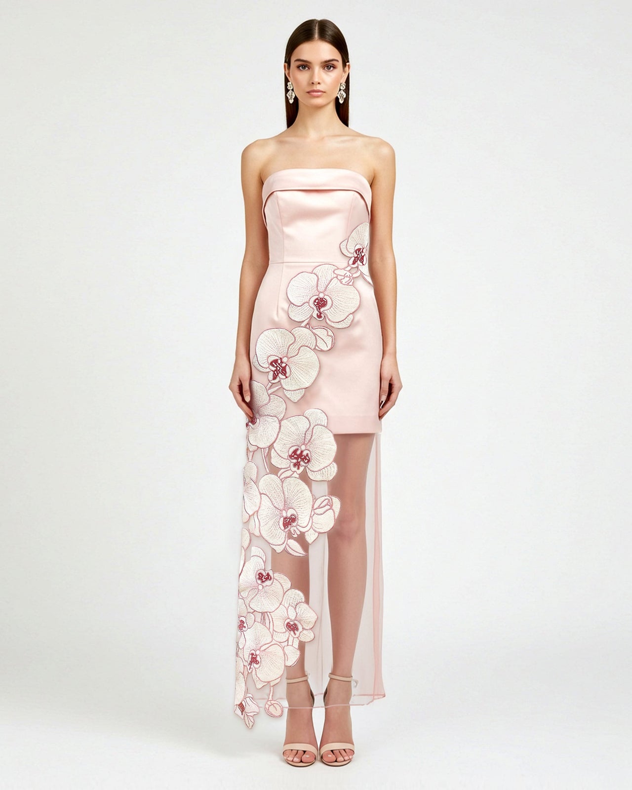 蘭花刺繡洋裝 - 粉紅色