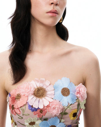 Odalys 花卉刺繡迷你洋裝－粉彩多色