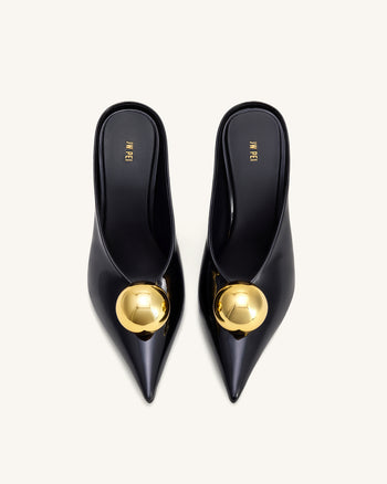 Sofia 斜切鞋面高跟穆勒鞋 - 黑金色