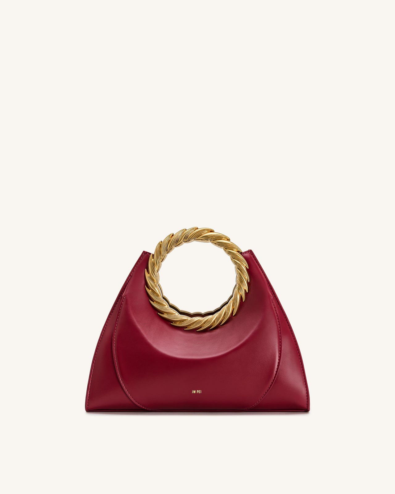 Amiya 葉形提手雕塑包 - 酒紅色