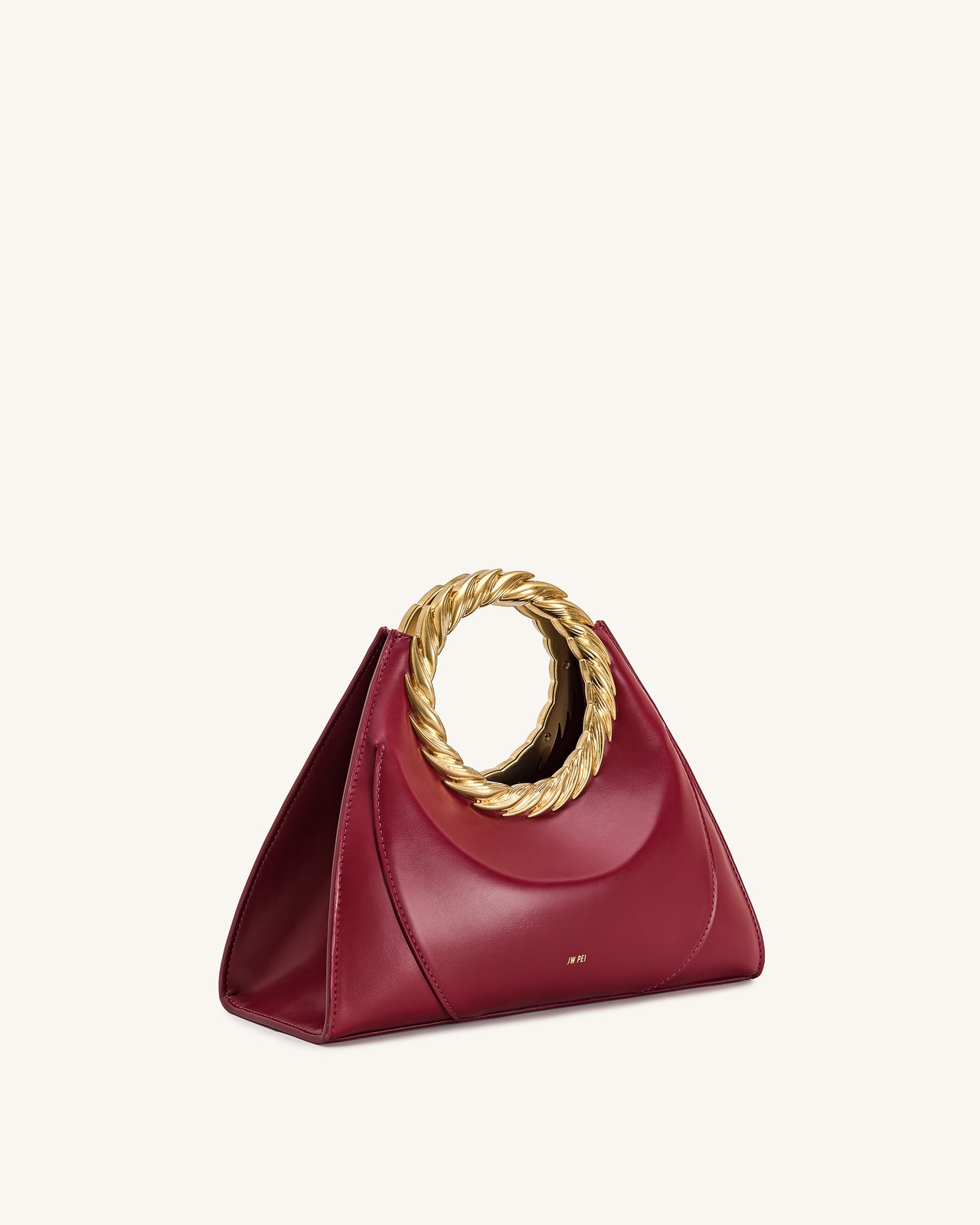 Amiya 葉形提手雕塑包 - 酒紅色