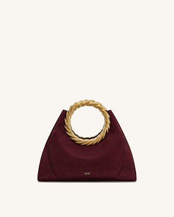 Amiya 葉形提手仿麂皮雕塑包 - 梅洛酒紅