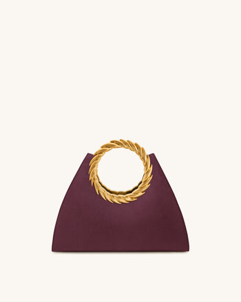 Amiya 葉形提手仿麂皮雕塑包 - 梅洛酒紅