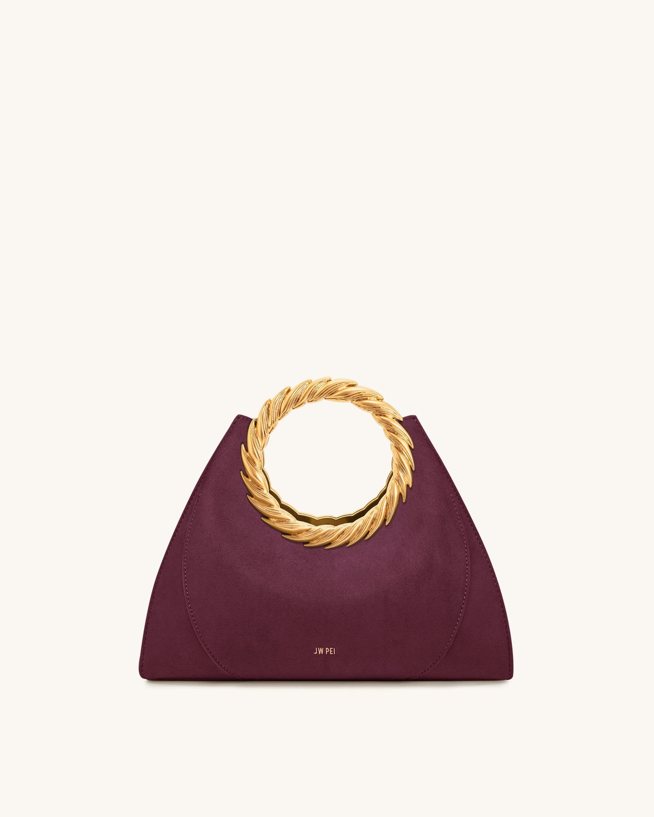 Amiya 葉形提手仿麂皮雕塑包 - 梅洛酒紅