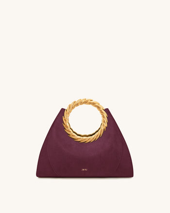 Amiya 葉形提手仿麂皮雕塑包 - 梅洛酒紅