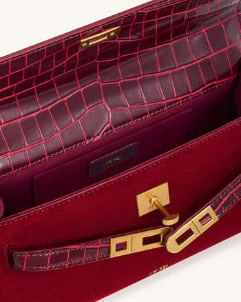 Noor 紅色仿麂皮提把包