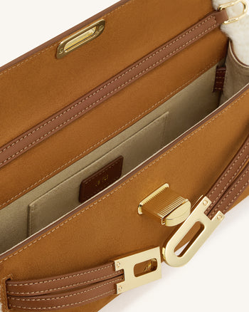 Bria 仿麂皮挺版上提手包－黃棕色