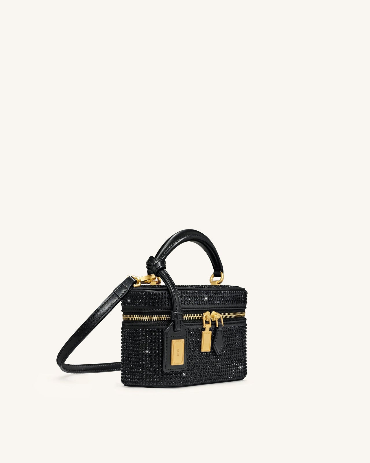 Cleo 人造水晶盒形提把包 - 黑色