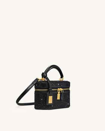 Cleo 人造水晶盒形提把包 - 黑色