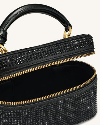 Cleo 人造水晶盒形提把包 - 黑色