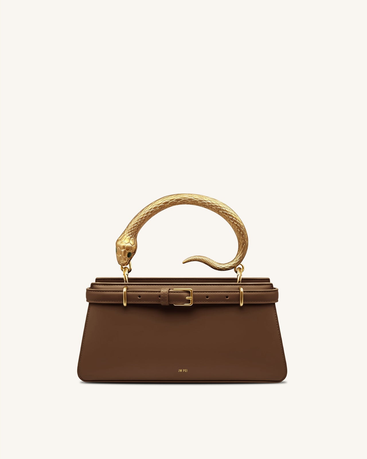 Elena 蛇柄頂部手提包 - 深棕色