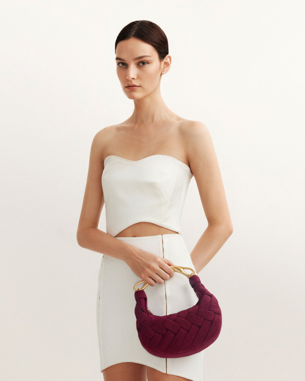 Orla 編織手提包 - 酒紅色