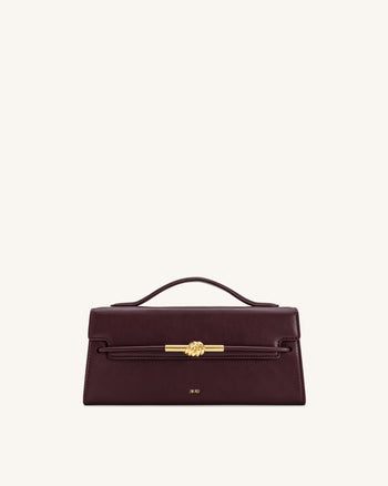 Lena 金屬繩結提把包 - 深酒紅色