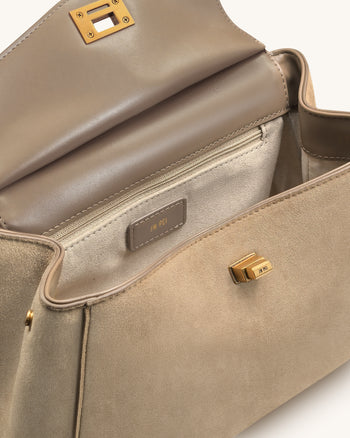 Lucia 經典仿麂皮手提包 - 灰褐色