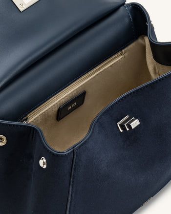 Lucia 經典款仿麂皮手提包 - 海軍藍