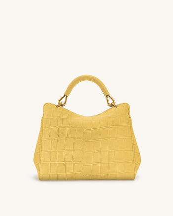 Lucia 經典鱷魚壓紋仿麂皮手提包 - 黃色