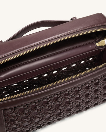 Thea 大型編織提把包 - 深紅色