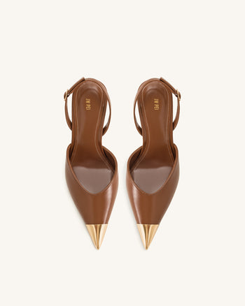 Savannah 金邊後踝高跟鞋 - 棕色