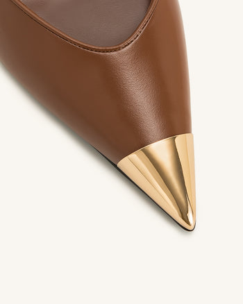 Savannah 金邊後踝高跟鞋 - 棕色