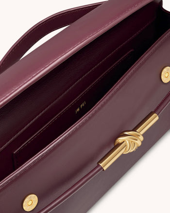 Lena 金屬繩結提把包 - 深酒紅色