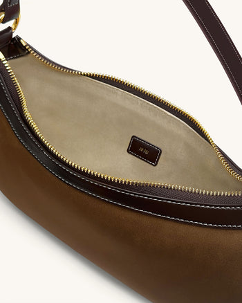 Lily 仿麂皮肩背包 - 深咖啡色