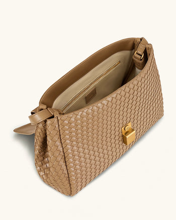 Hilary 編織肩背包 - 駝色