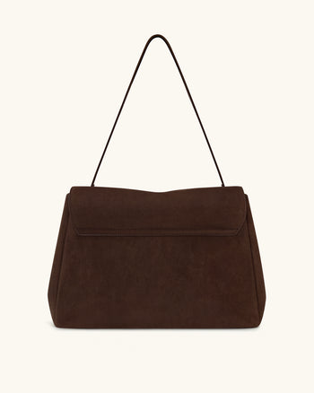 Hilary 仿麂皮肩背包 - 深棕色