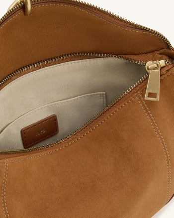 Jayla 仿麂皮金屬吊飾肩背包－棕色