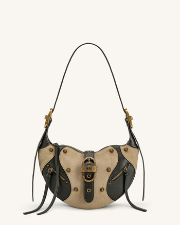 Tessa 仿麂皮鉚釘肩背包 - 卡其綠色