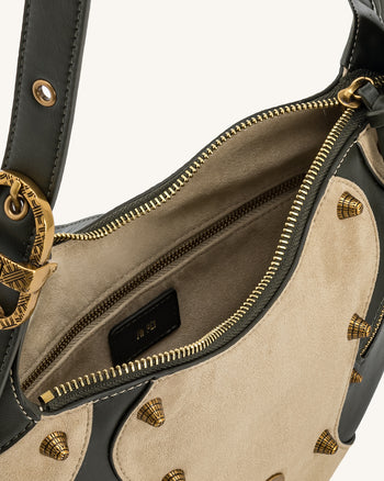 Tessa 仿麂皮鉚釘肩背包 - 卡其綠色