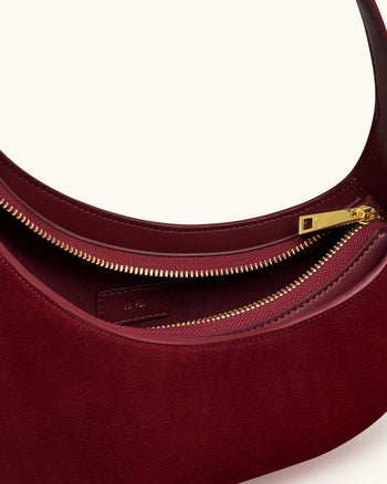 Harlee 酒紅色仿麂皮流蘇肩背包