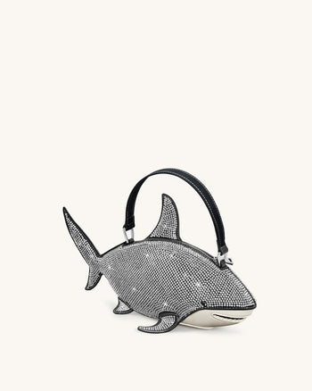 Nerys 黑色人造水晶鯊魚造型手提包