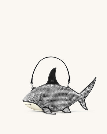 Nerys 黑色人造水晶鯊魚造型手提包